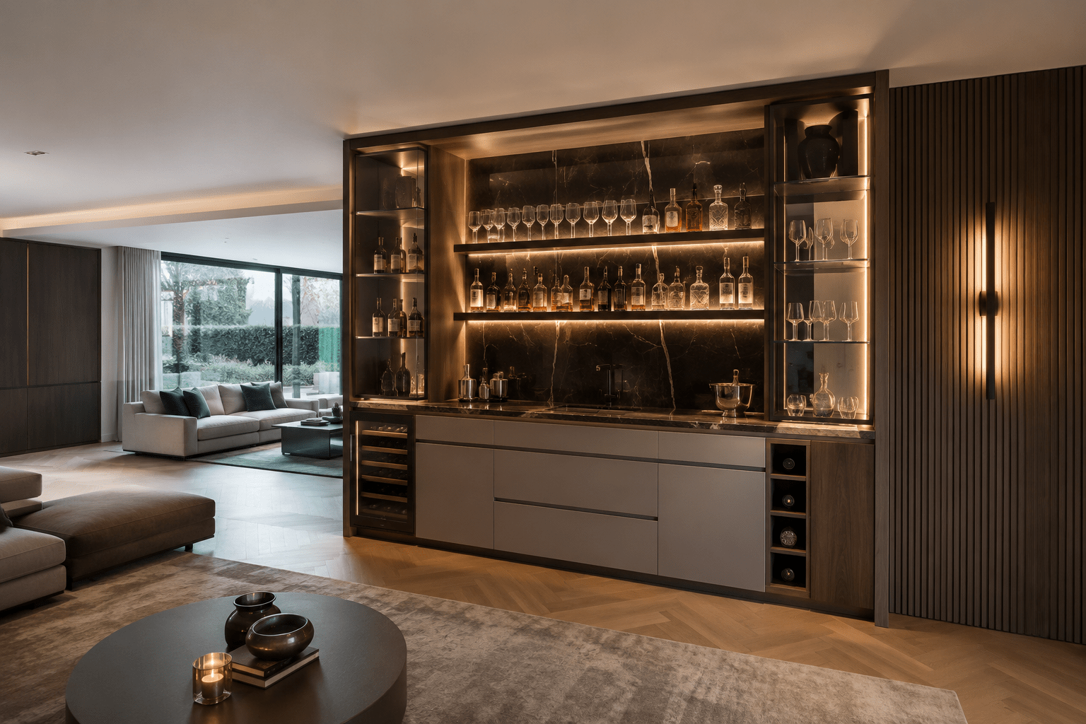 Modern fitted bar design creating a stylish home entertainment space
