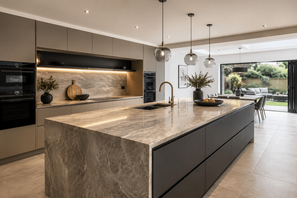 Modern kitchen featuring stylish laminate worktops with a premium finish