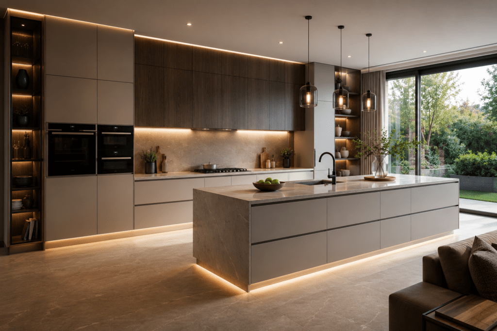 Modern Handleless Kitchens designed with timeless style and practical features