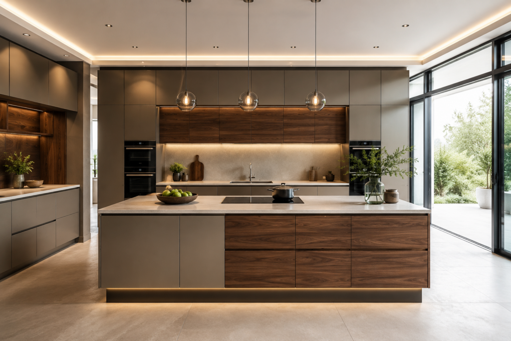 Top 10 Kitchen Cabinets Manufacturers - UK Guide 1 Modern fitted kitchen with premium kitchen cabinets in a stylish UK home